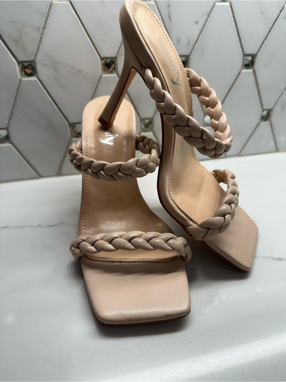 Braided Strap Nude Beige Stiletto Sandals